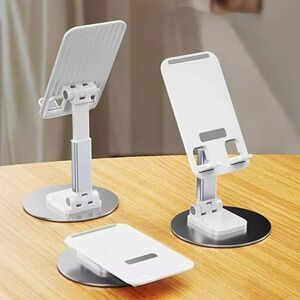 Portable Desktop Stand Mount Mobile Phone Holder 360 Rotating Aluminum White
